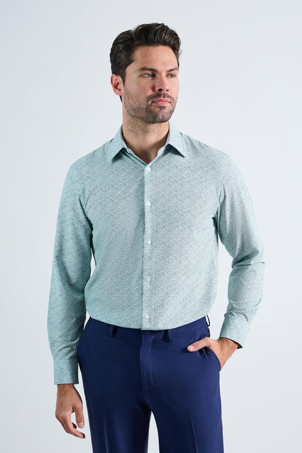 haggar Smart Wash® Dress Shirt - Forest Floral Print Medium Green