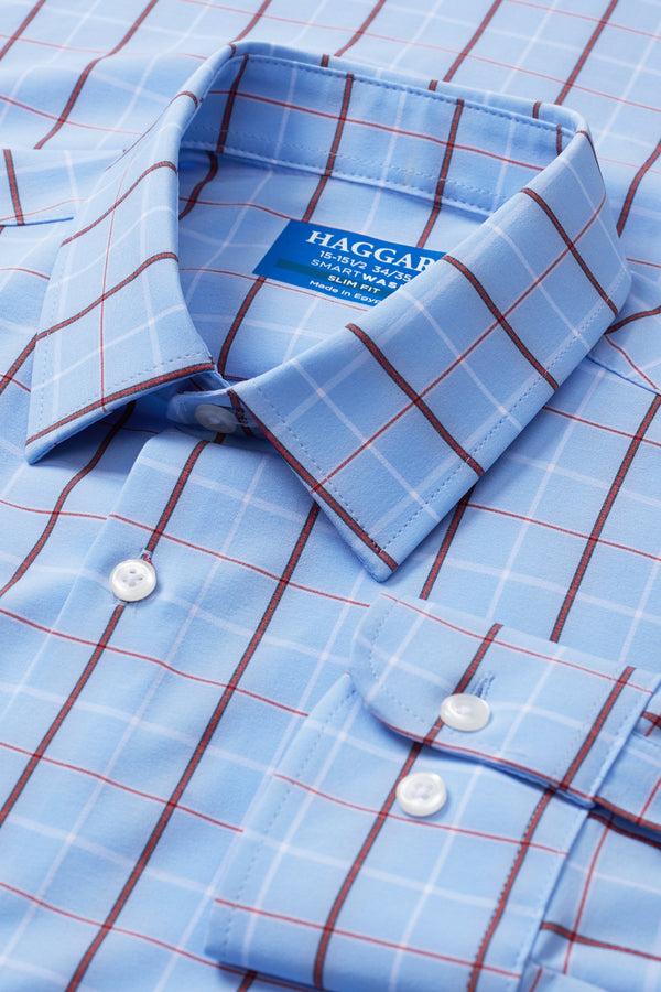 Haggar Smart Wash™ Dress Shirt - Light Blue Check Sky