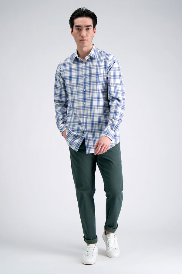 Haggar Smart Wash™ Dress Shirt - White & Blue Plaid Chinchilla