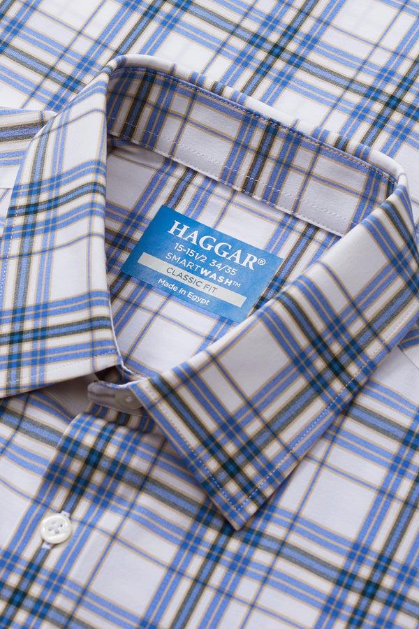 Haggar Smart Wash™ Dress Shirt - White & Blue Plaid Chinchilla