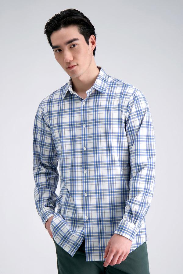 haggar Smart Wash™ Dress Shirt - White & Blue Plaid Chinchilla
