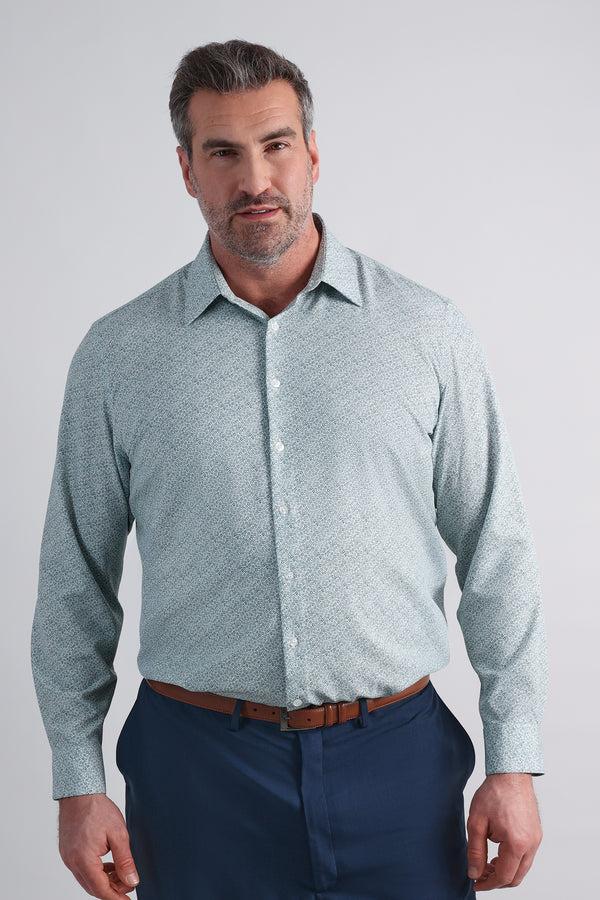haggar Tall Smart Wash® Dress Shirt - Forest Floral Print Medium Green