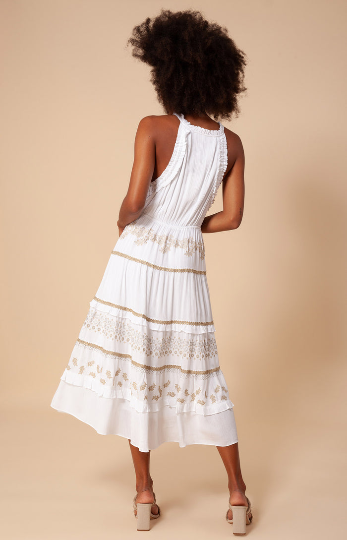 Hale Bob Becky Embroidered Crinkle Gauze Midi Dress