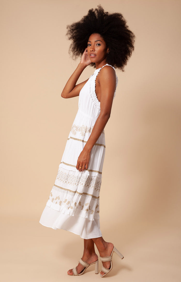 Hale Bob Becky Embroidered Crinkle Gauze Midi Dress