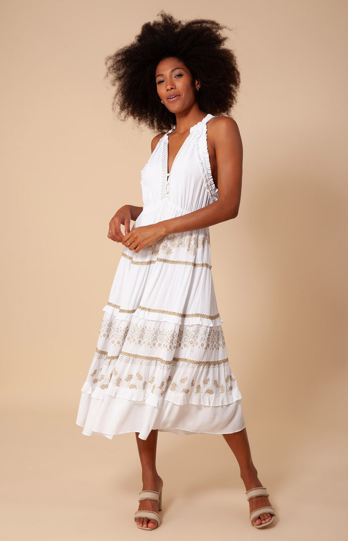 hale bob Becky Embroidered Crinkle Gauze Midi Dress
