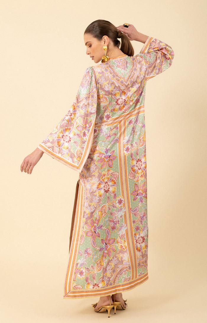 Hale Bob Aileen Silk Caftan Dress Beaded