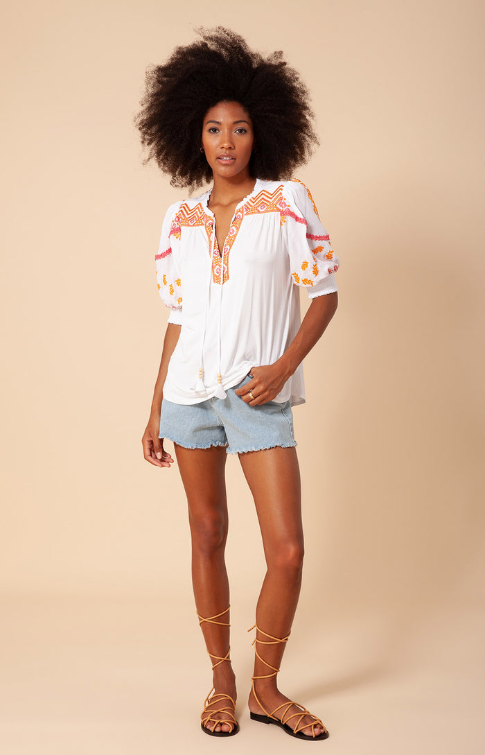 Hale Bob Aleja Embroidered Crinkle Gauze Top