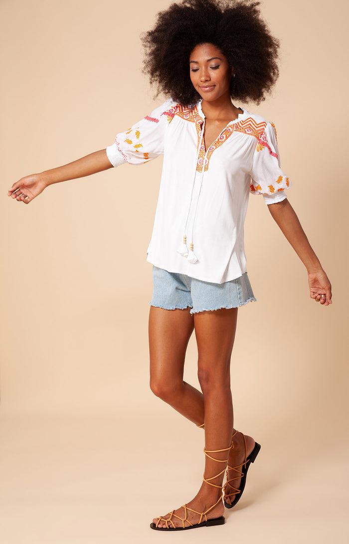 hale bob Aleja Embroidered Crinkle Gauze Top