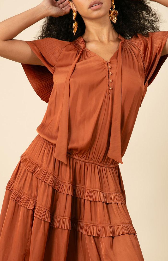 Hale Bob Alexandria Solid Midi Drop Waist Dress