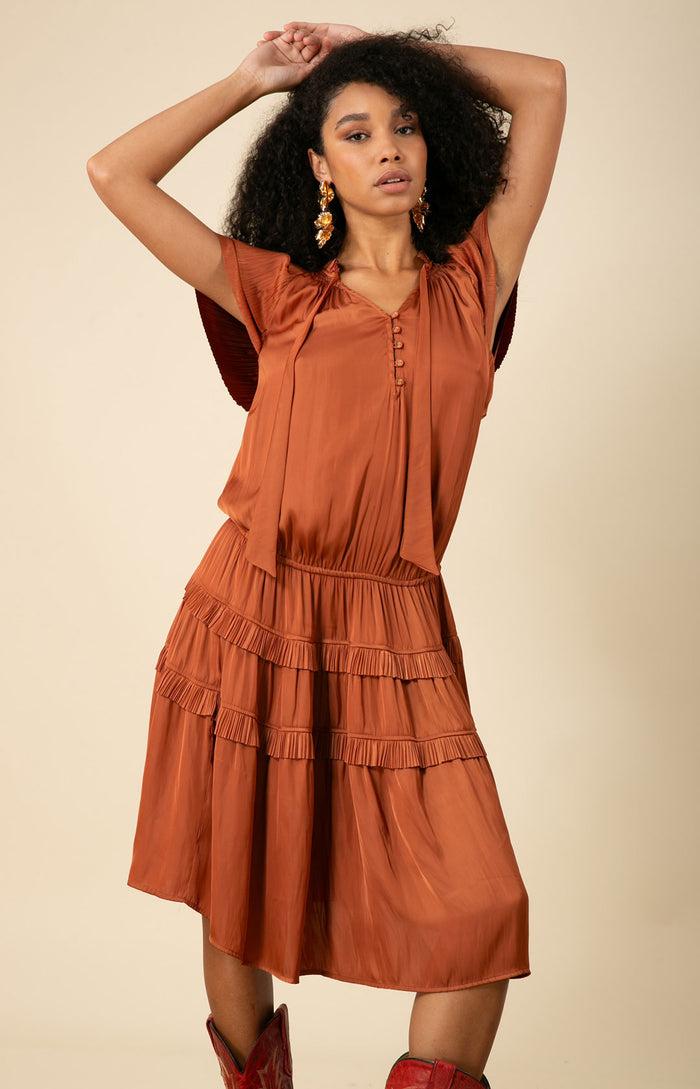 Hale Bob Alexandria Solid Midi Drop Waist Dress