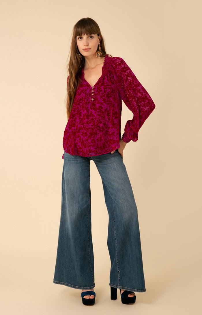 Hale Bob Alicia Solid Velvet Burnout Top