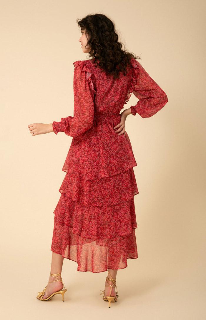 Hale Bob Alma Tiered Chiffon Dress