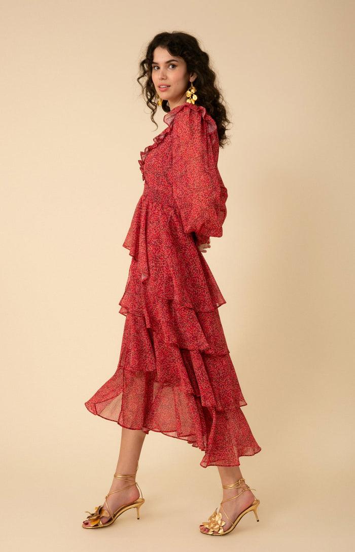 Hale Bob Alma Tiered Chiffon Dress