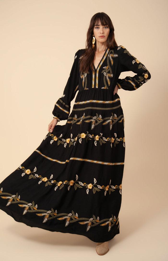 Hale Bob Amelia Embroidered Crepe Maxi Dress