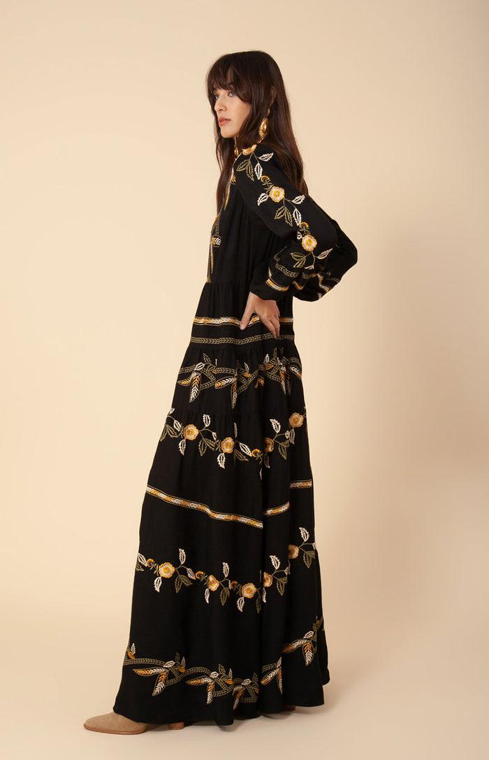 Hale Bob Amelia Embroidered Crepe Maxi Dress