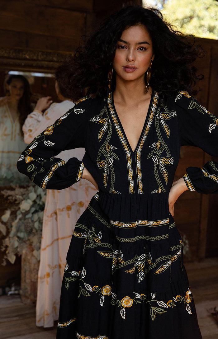 hale bob Amelia Embroidered Crepe Maxi Dress