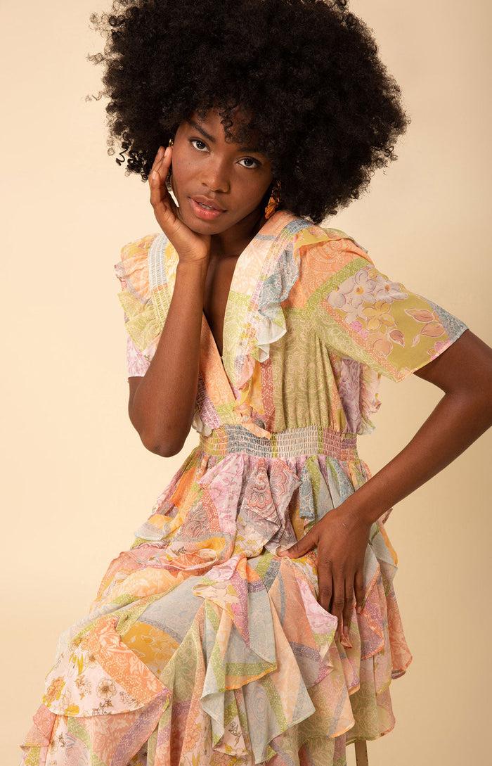 Hale Bob Aspen Ruffle Chiffon Dress