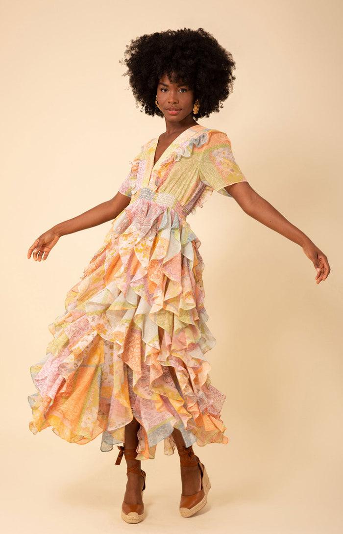 Hale Bob Aspen Ruffle Chiffon Dress
