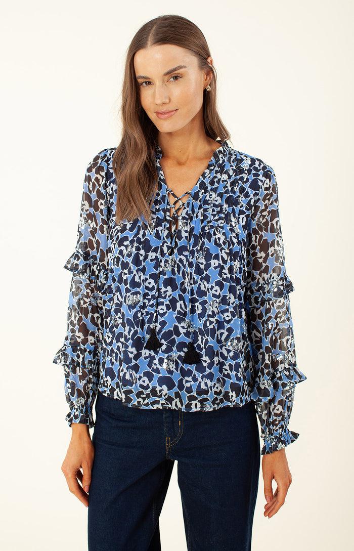 Hale Bob Bermai Foiled Lace-up Top