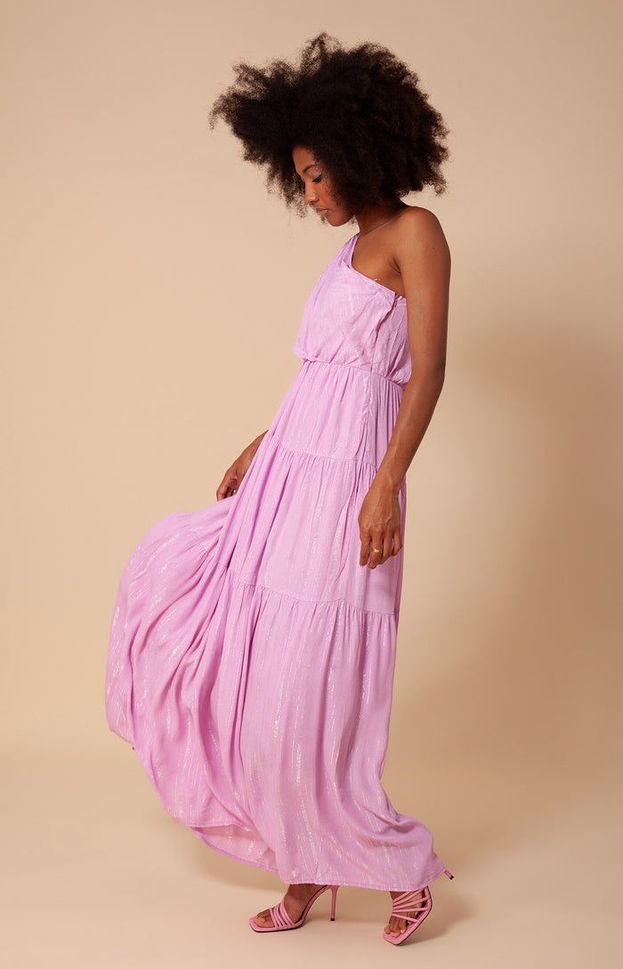 Hale Bob Charlize Solid One Shoulder Maxi Dress