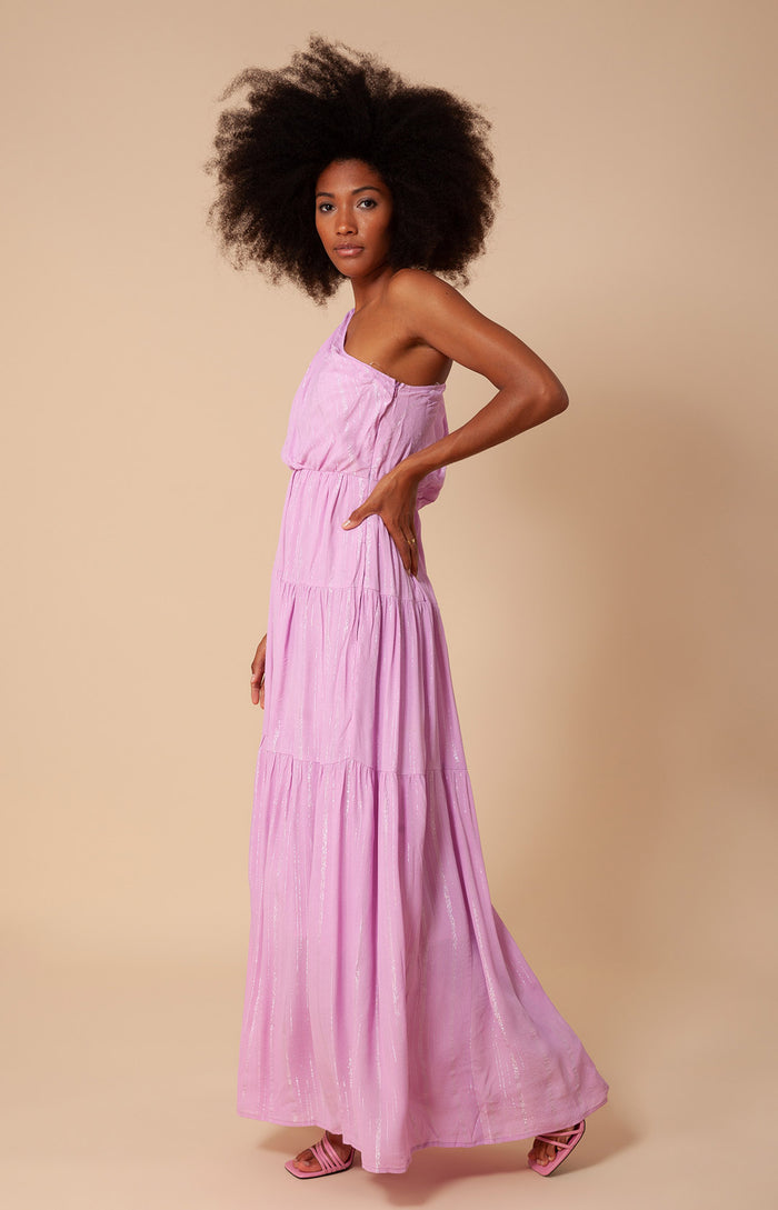 Hale Bob Charlize Solid One Shoulder Maxi Dress