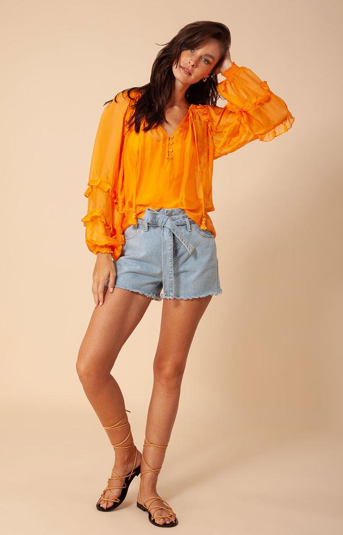 Hale Bob Ciel Solid Chiffon Top