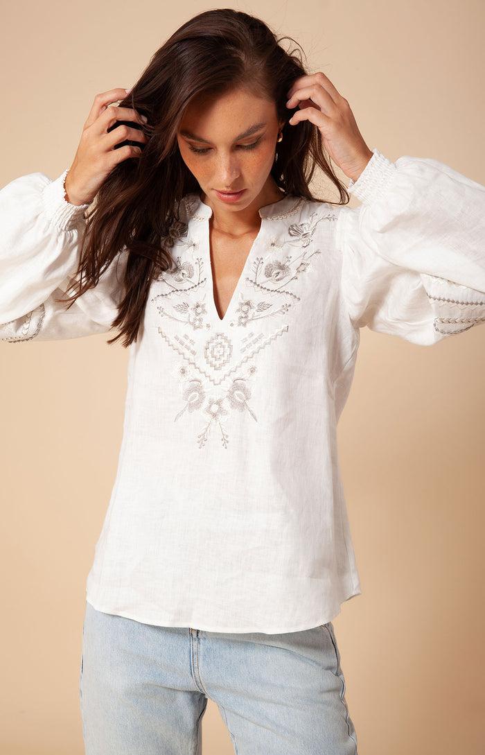 Hale Bob Clea Embroidered Linen Top