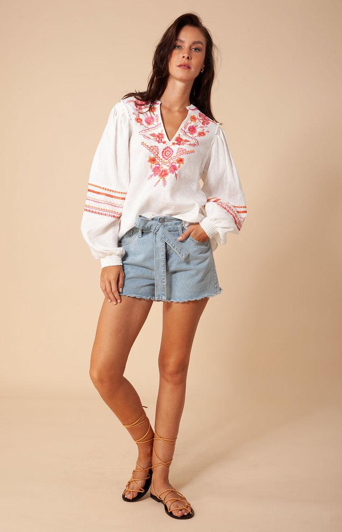 hale bob Clea Embroidered Linen Top