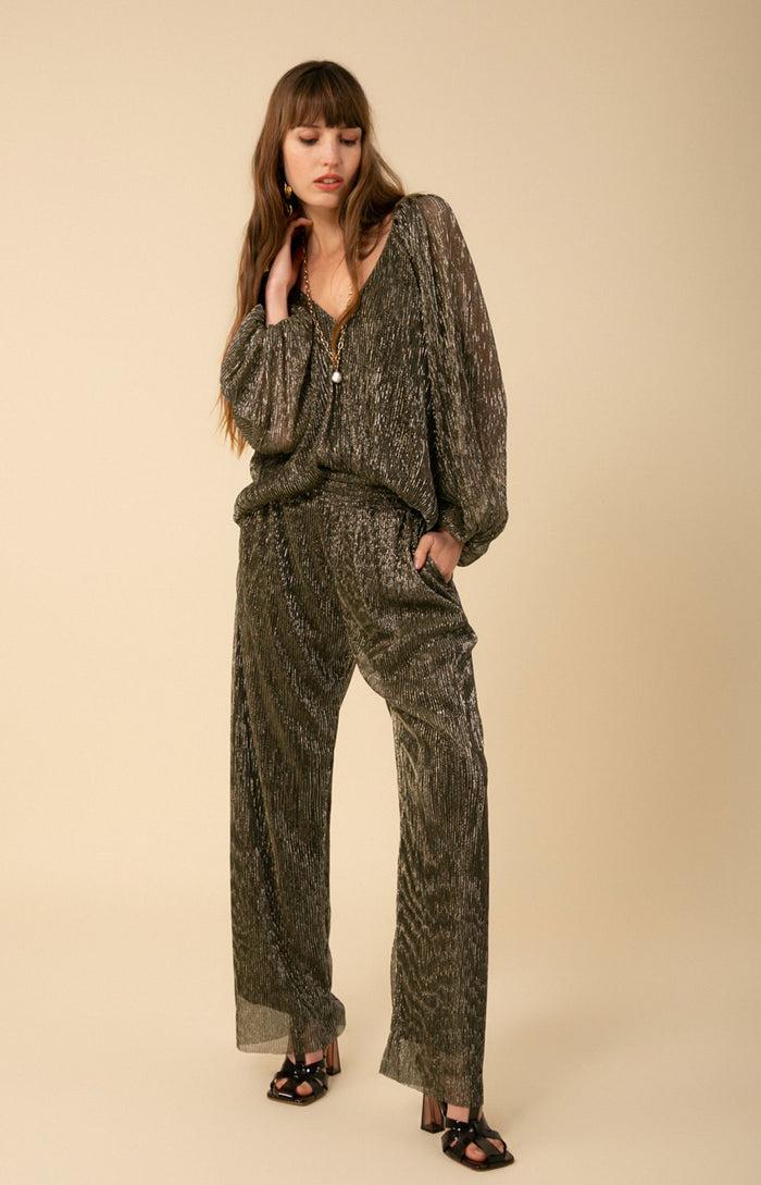 Hale Bob Clemence Lurex Crinkle Mesh Pant