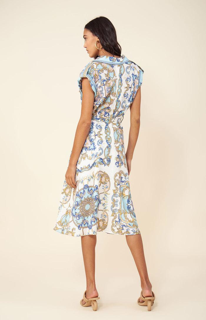 Hale Bob Daisie Belted Linen Midi Dress