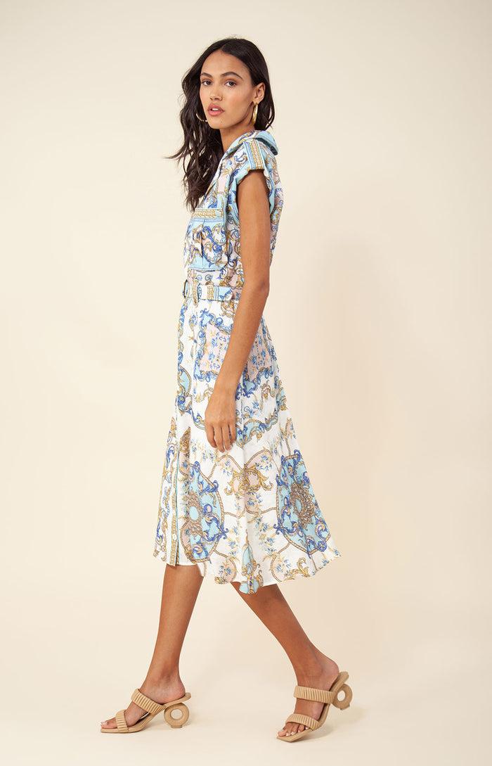 Hale Bob Daisie Belted Linen Midi Dress