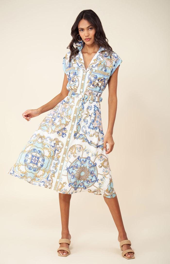 hale bob Daisie Belted Linen Midi Dress