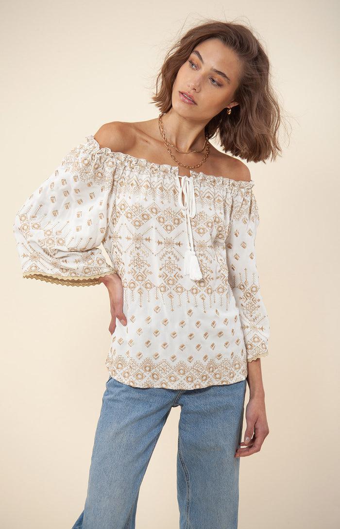 Hale Bob Dida Embroidered Off The Shoulder Top