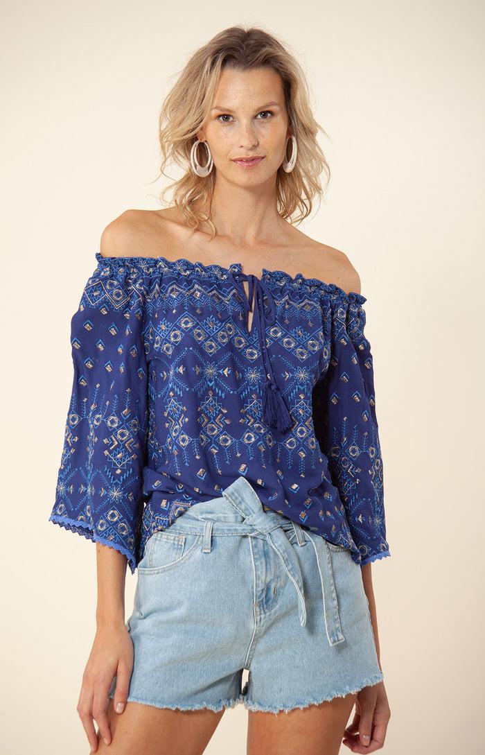 hale bob Dida Embroidered Off the Shoulder Top