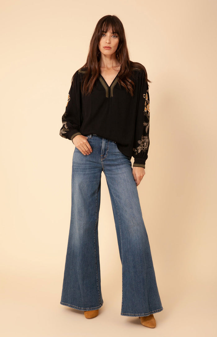Hale Bob Dixon Embroidered Crepe Top