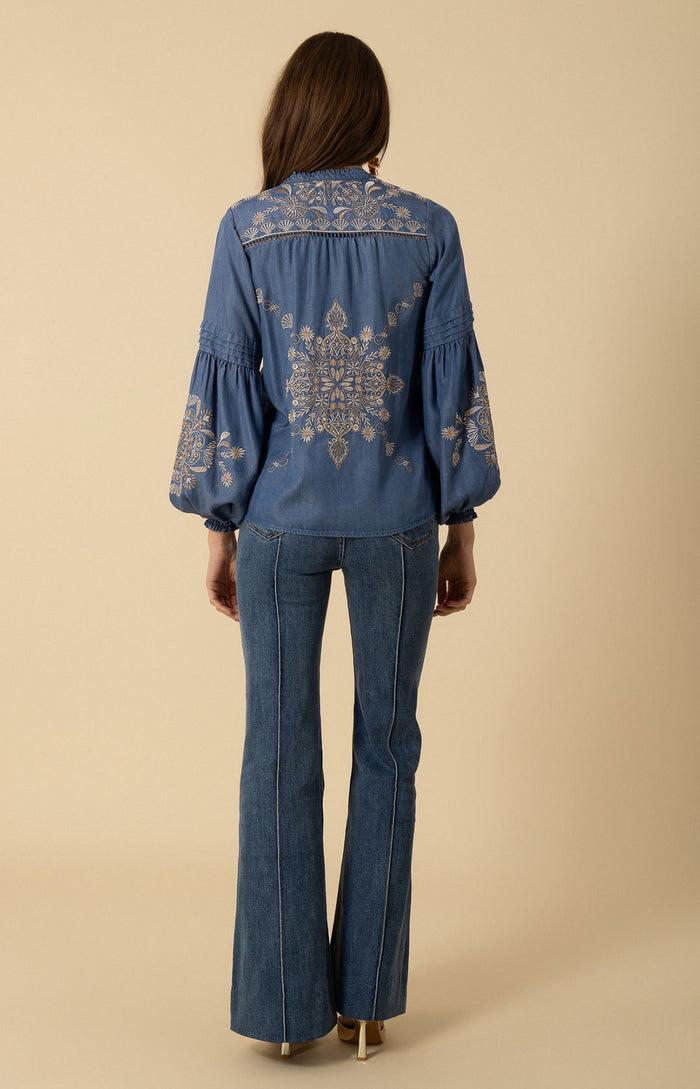 Hale Bob Elliott Embroidered Chambray Top
