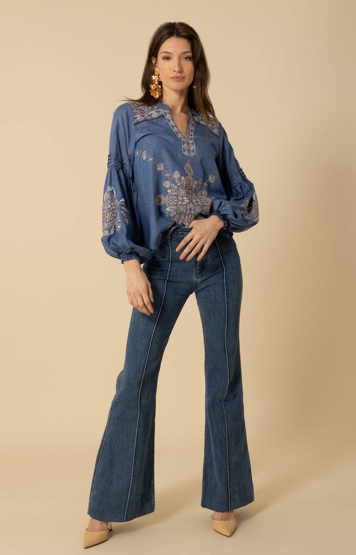 hale bob Elliott Embroidered Chambray Top