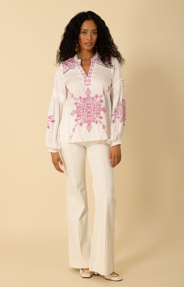 Hale Bob Elliott Embroidered Twill Top