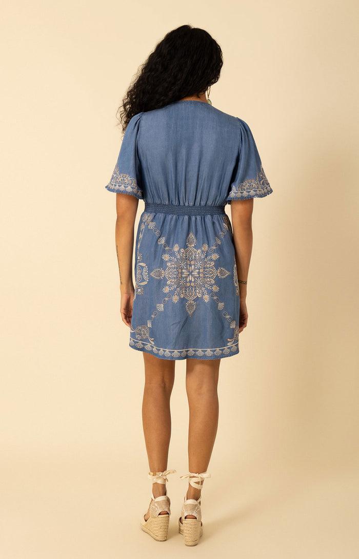 Hale Bob Elora Embroidered Chambray Dress