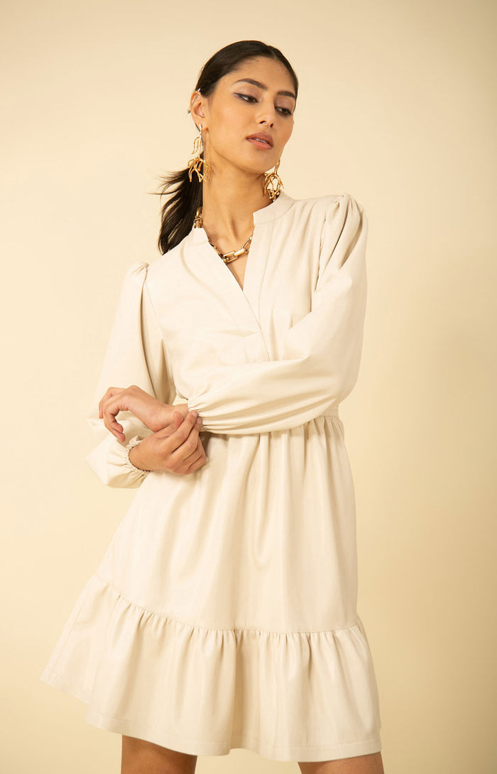 Hale Bob Emily Smocked Faux Leather Dress