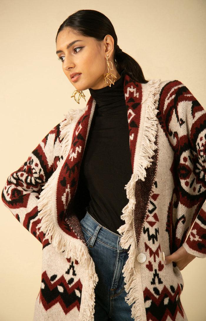 Hale Bob Everly Midi Fringe Wrap Sweater