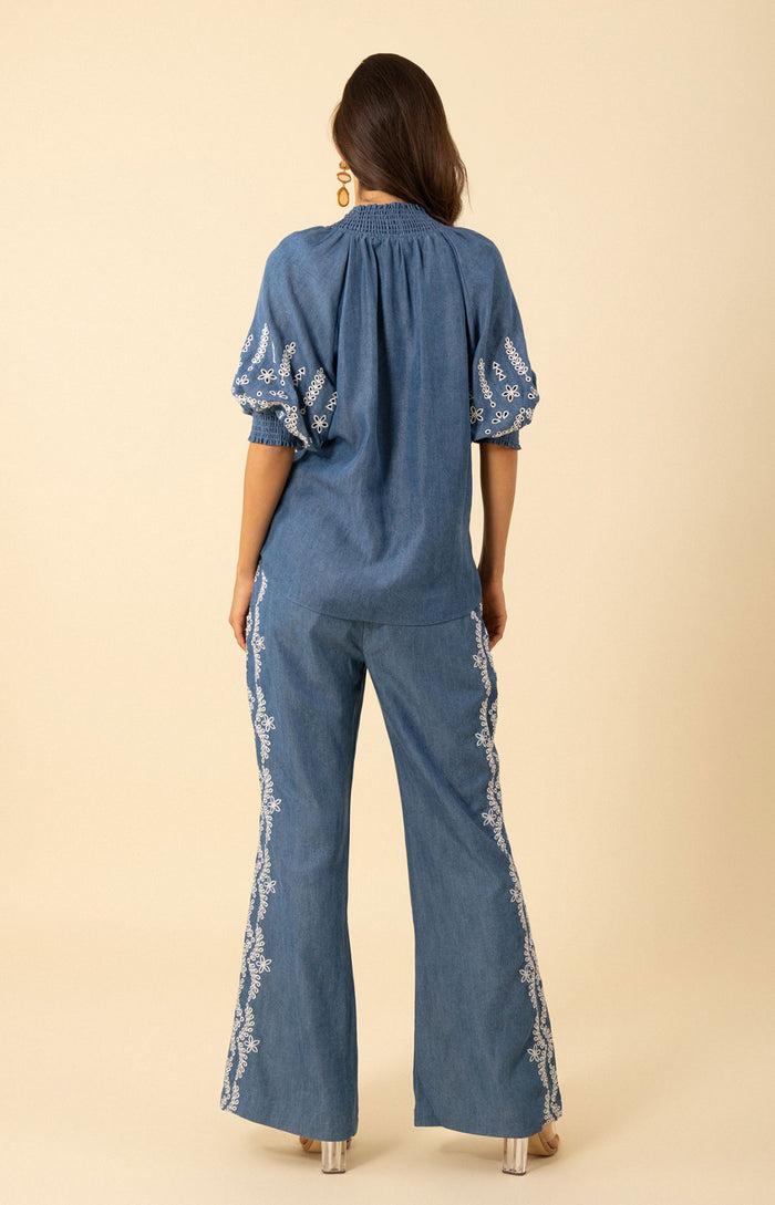 Hale Bob Fallon Embroidered Chambray Top