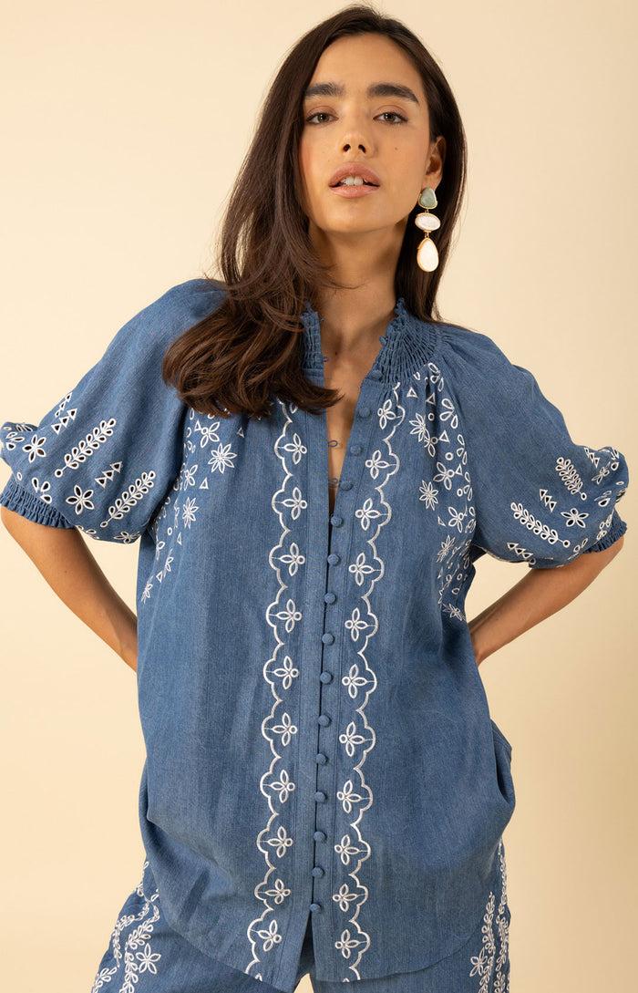 hale bob Fallon Embroidered Chambray Top