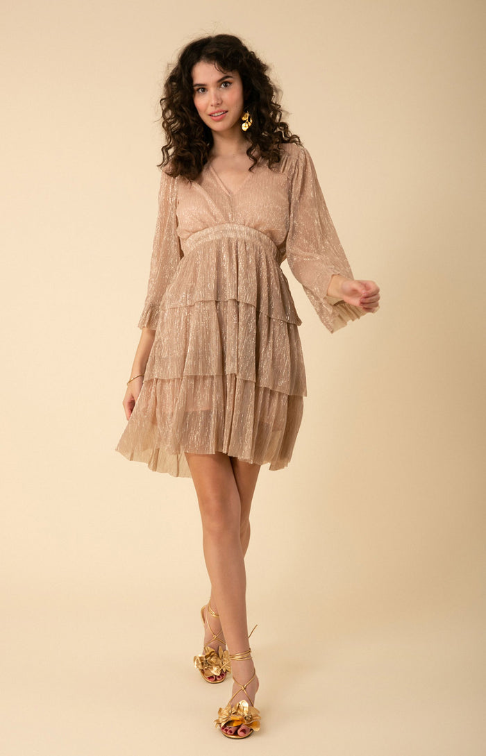 hale bob Gabrielle Tiered Lurex Crinkle Mesh Dress