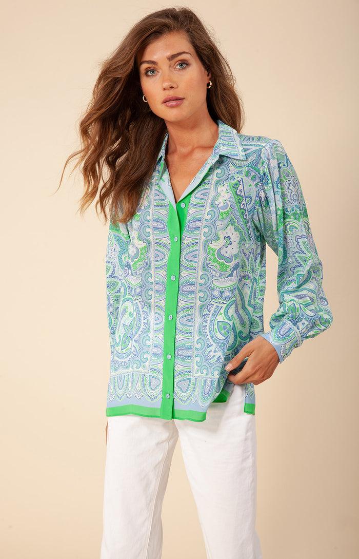 Hale Bob Gloria Silk Button Up Top
