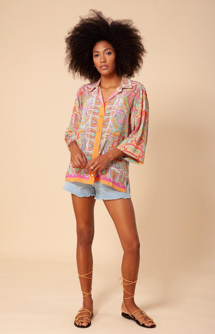 Hale Bob Gloria Silk Button Up Top