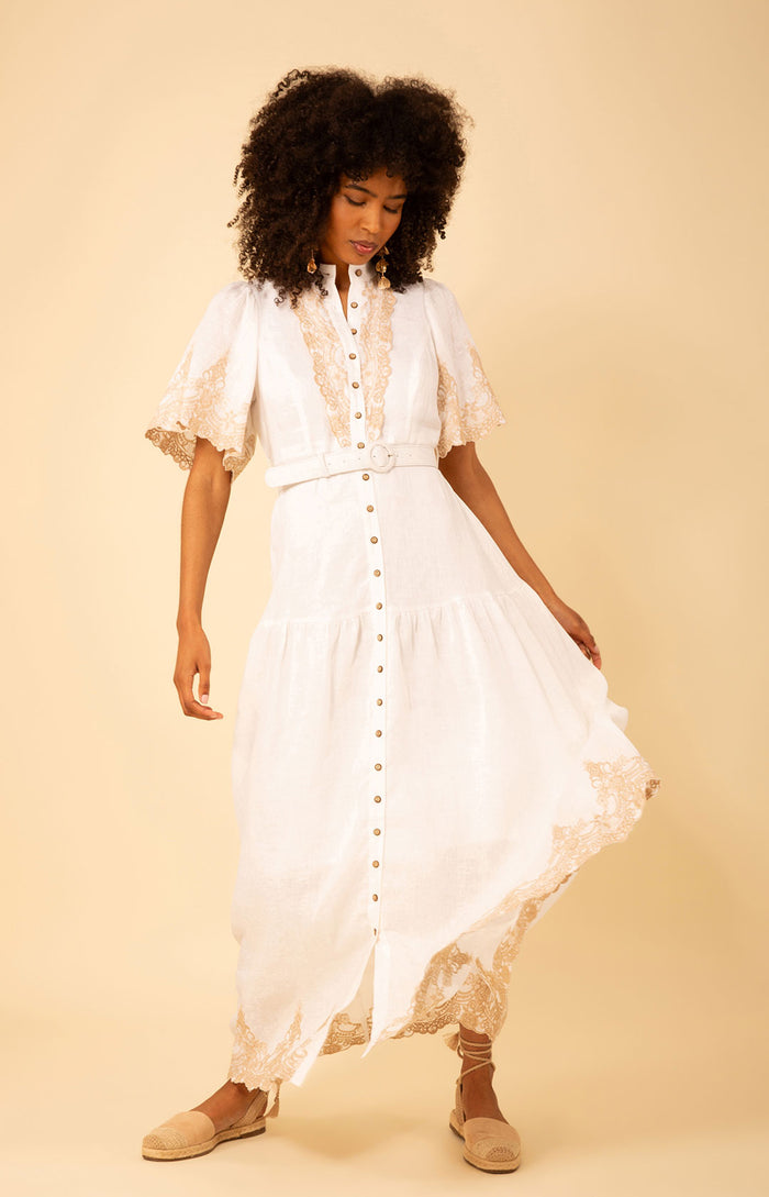 Hale Bob Haven Embroidered Linen Maxi Dress