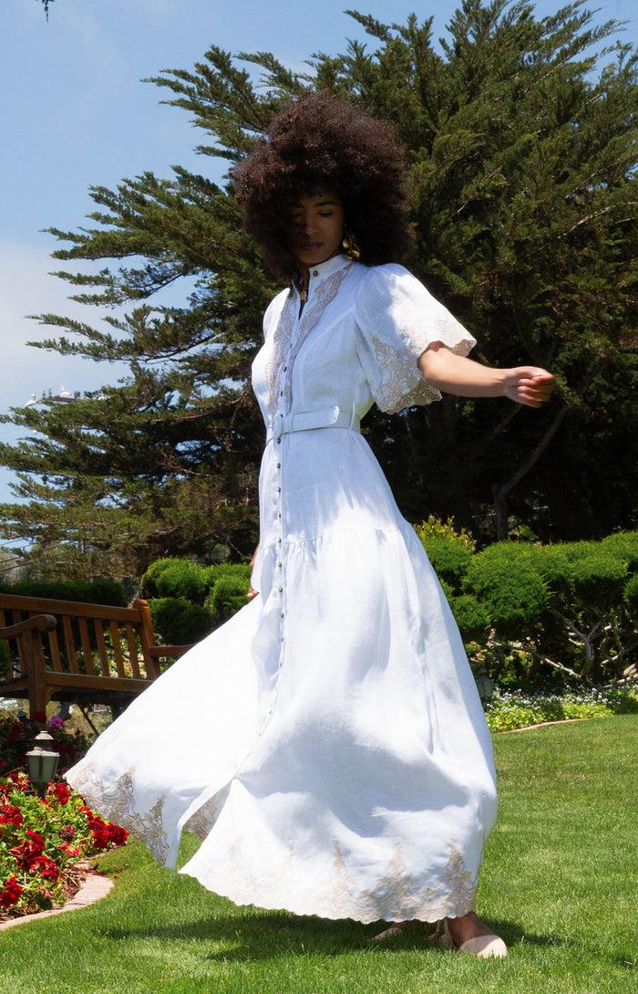 hale bob Haven Embroidered Linen Maxi Dress