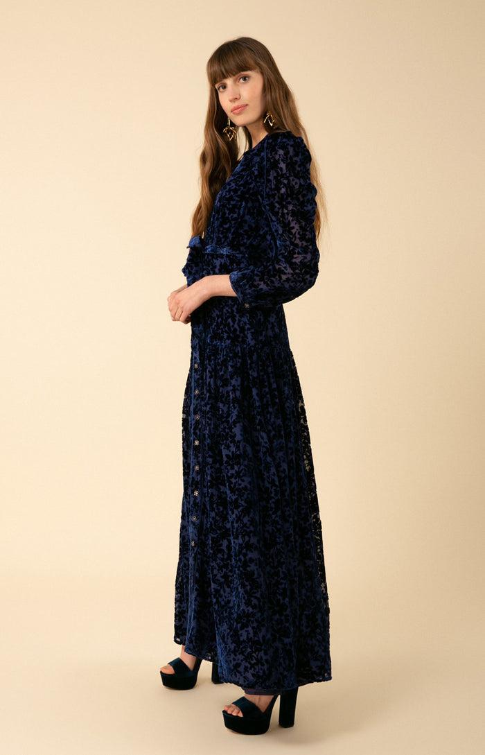 Hale Bob Heloise Solid Velvet Burnout Maxi Dress