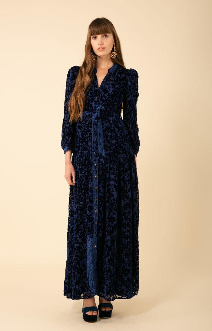 Hale Bob Heloise Solid Velvet Burnout Maxi Dress